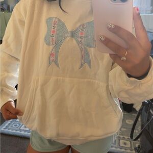 Altar'd State White and Blue Bow Sweatshirt